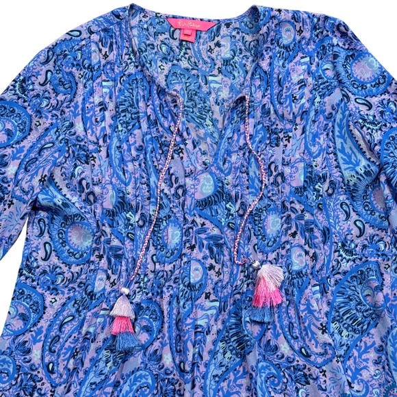 Lilly Pulitzer Marilina Tunic Top In Purple Iris Hello Sunshine Small - Picture 6 of 7